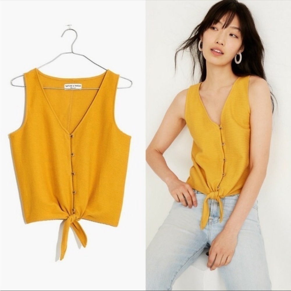 Madewell Texture & Thread Button-Front Tie Tank Top- Size Small Mustard Yellow - Picture 4 of 5